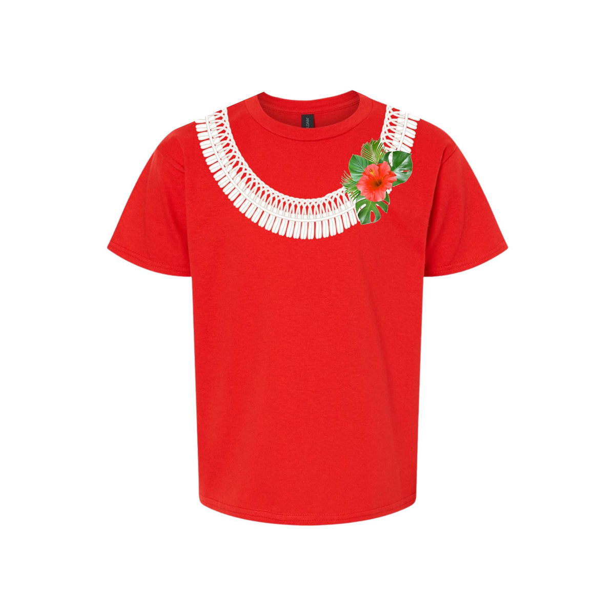 Ginger Lei Shirt, Red Hibiscus Flower Chain Print, Luau Party, Trendy Hawaii Shirt, Unisex t-shirt