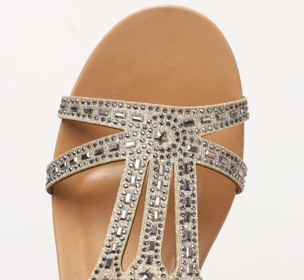 Custom Champagne Rhinestone Wedge Sandals | Sparkly Comfort Summer Wedges | Bridal & Evening Wear Shoes