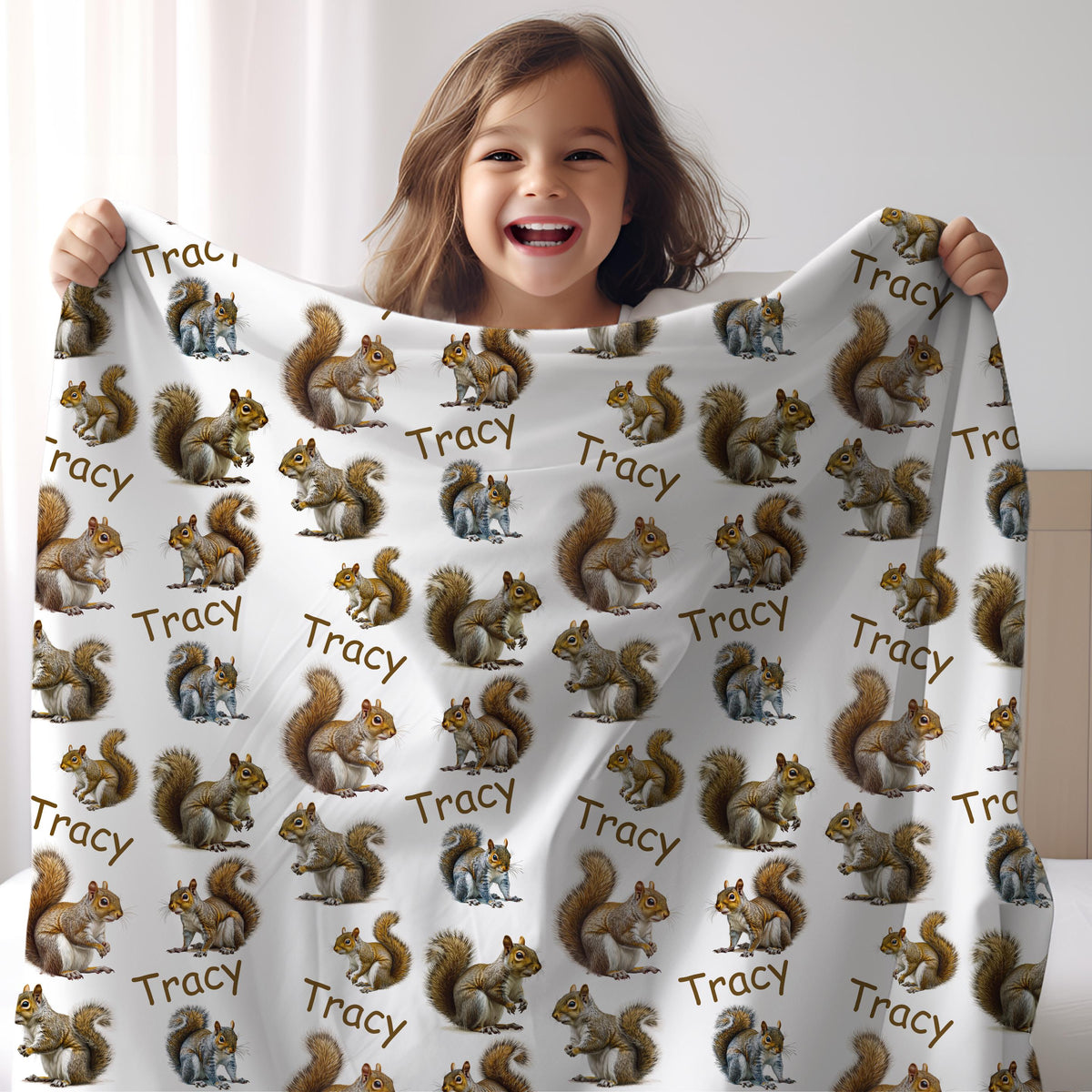 Squirrel Blanket Gift With Name, Custom Kids Name Blanket, Animal Lover Birthday Gift, Cute Personalized Nature Christmas Present For Mom
