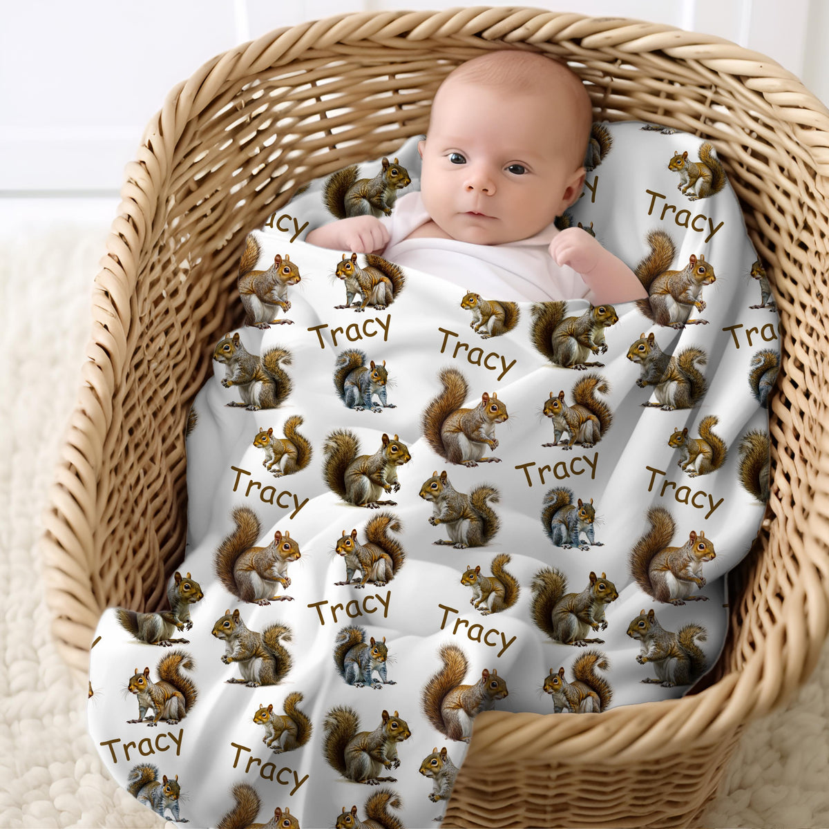 Squirrel Blanket Gift With Name, Custom Kids Name Blanket, Animal Lover Birthday Gift, Cute Personalized Nature Christmas Present For Mom