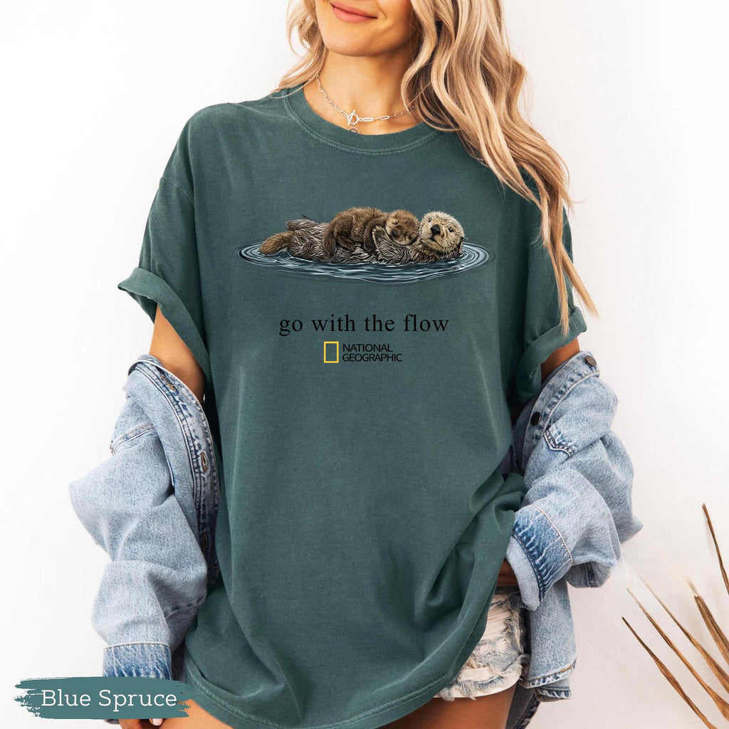 Vintage Go With The Flow Otter National Geographic T-Shirt, Funny Animals Tee
