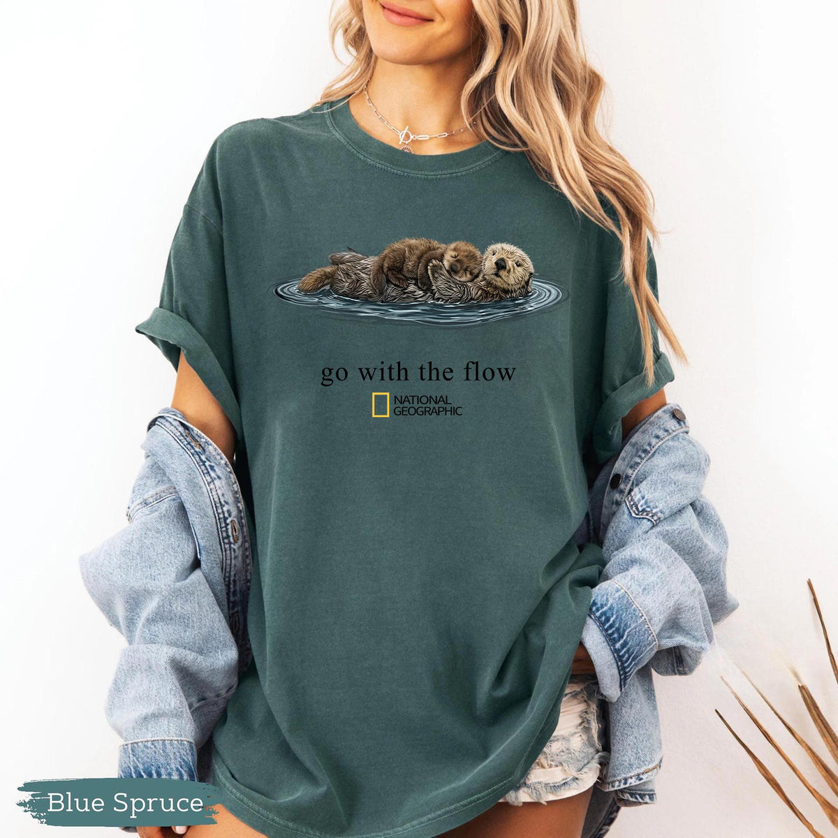 Vintage Go With The Flow Otter National Geographic T-Shirt, Funny Animals Tee