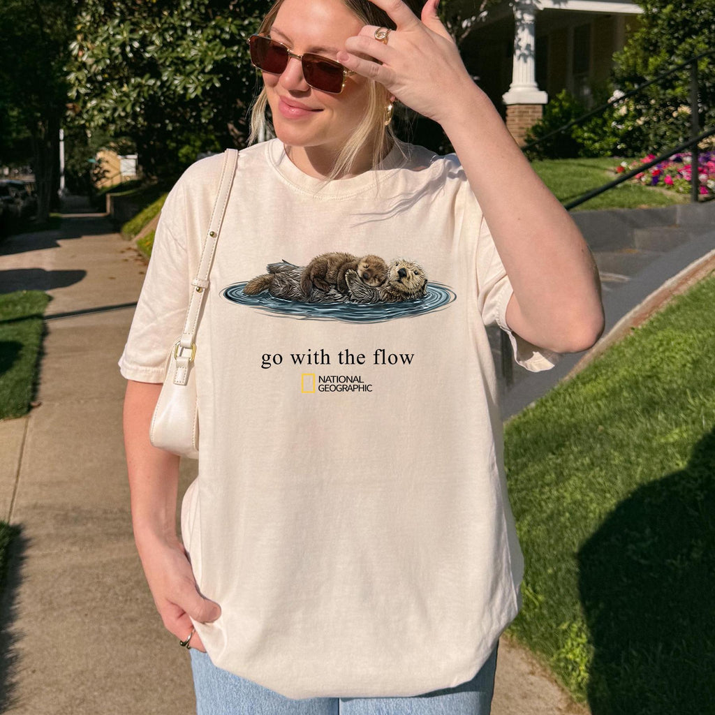 Vintage Go With The Flow Otter National Geographic T-Shirt, Funny Animals Tee