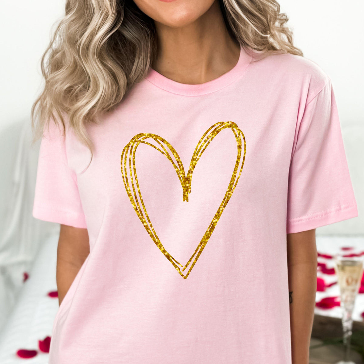 Sparkly Glitter Heart Tee, Lightweight Bella Canvas T-shirt, Minimalist Graphic Top