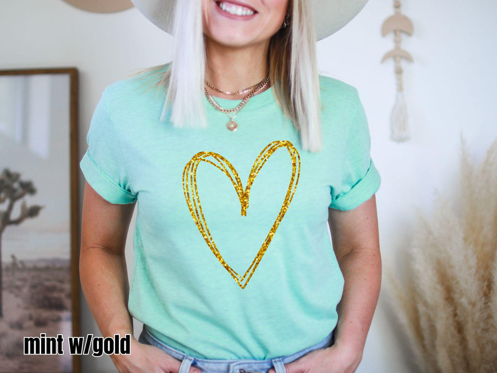 Sparkly Glitter Heart Tee, Lightweight Bella Canvas T-shirt, Minimalist Graphic Top