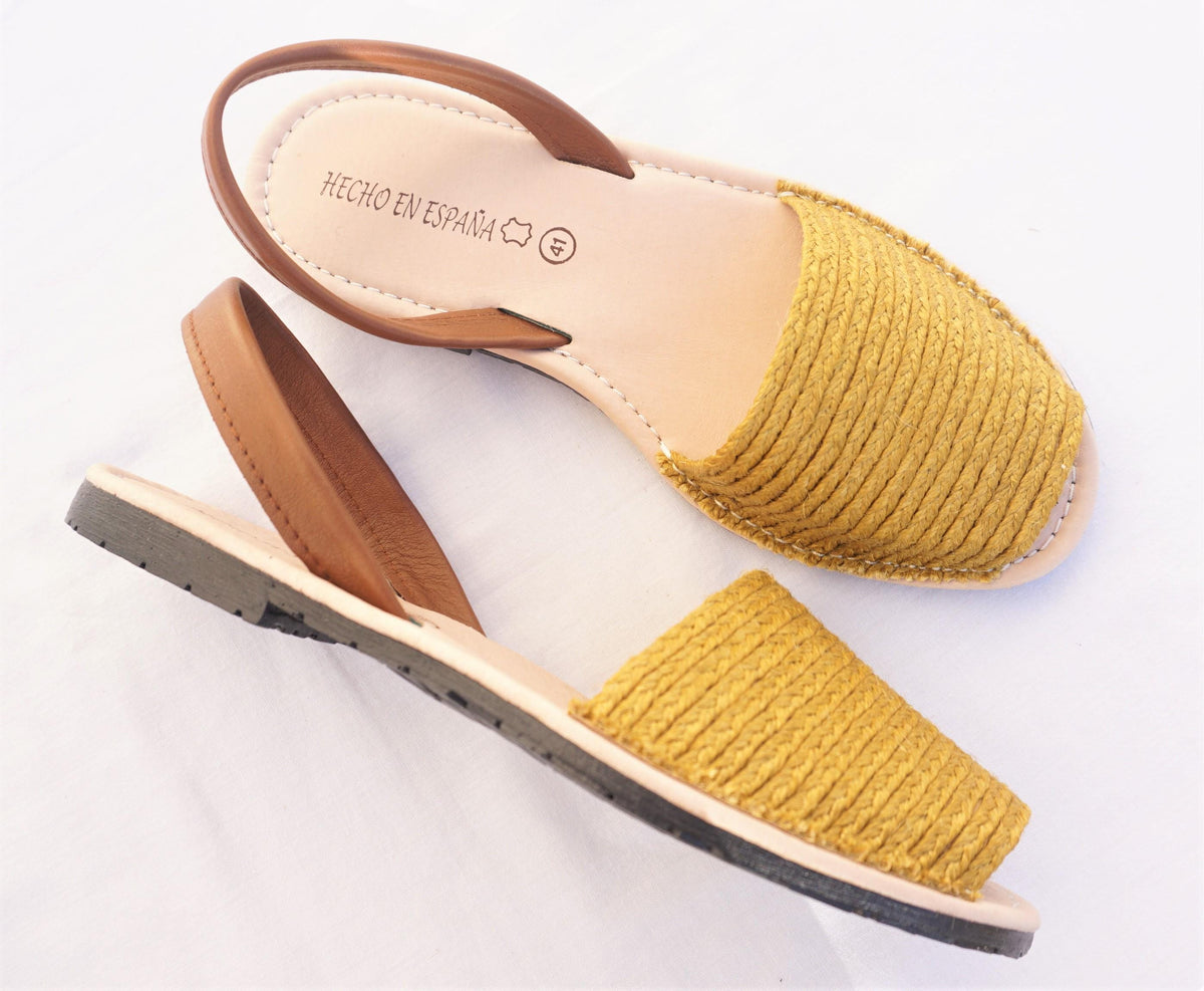 Handmade Jute Avarcas Sandals: Brown Leather Flat Menorquinas