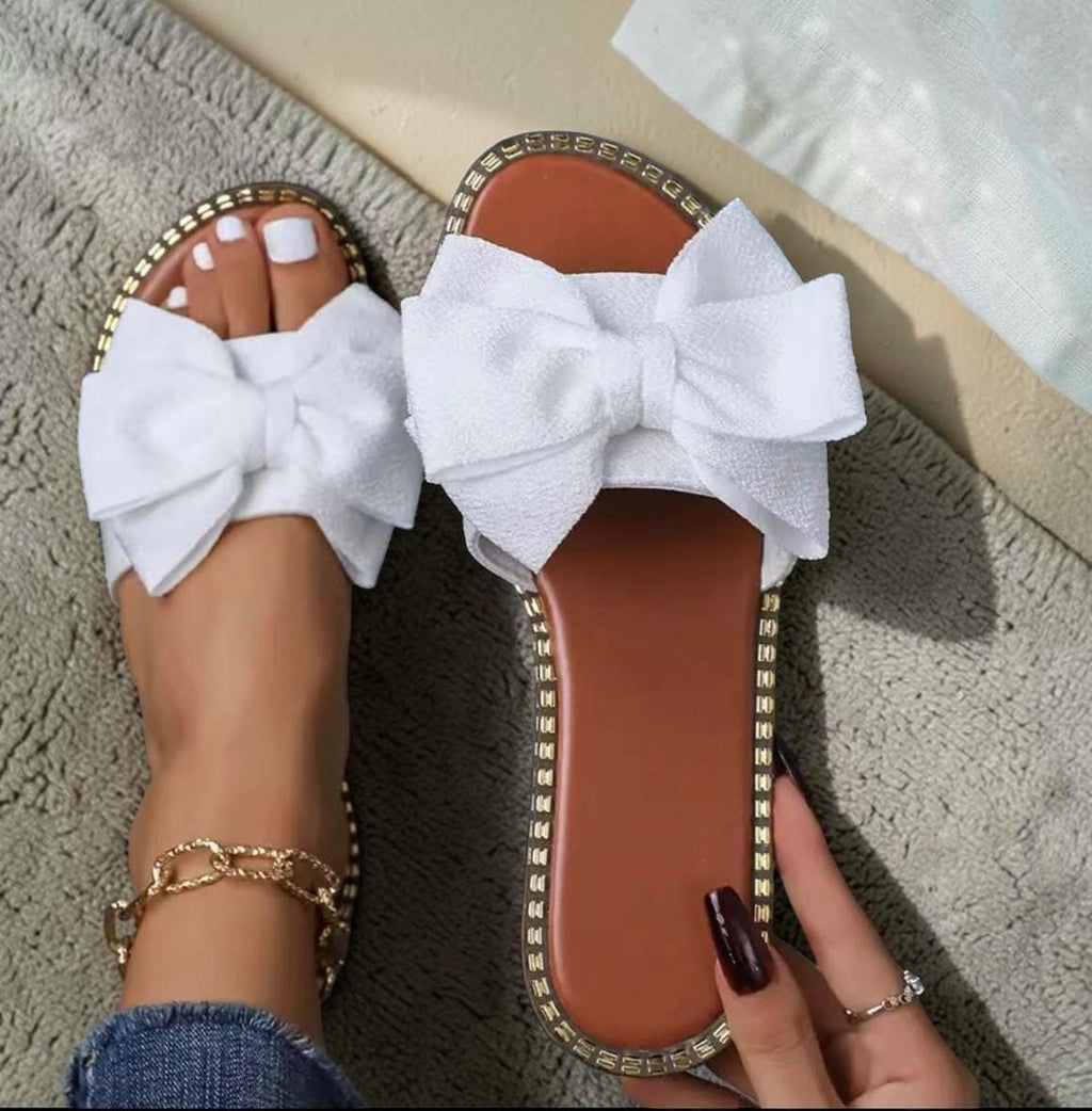 Bow Flat Sandals Women, Minimalist Open Toe Slides, Casual Summer Comfort