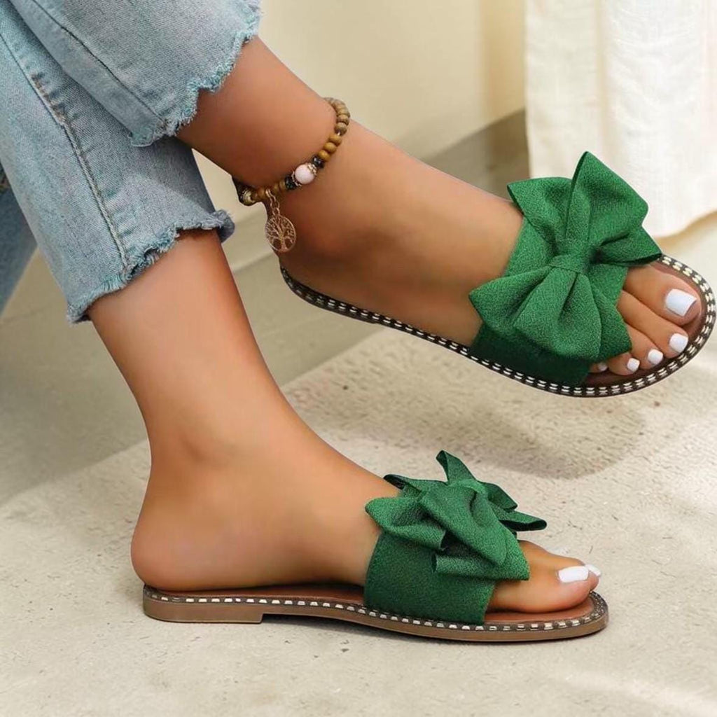 Bow Flat Sandals Women, Minimalist Open Toe Slides, Casual Summer Comfort