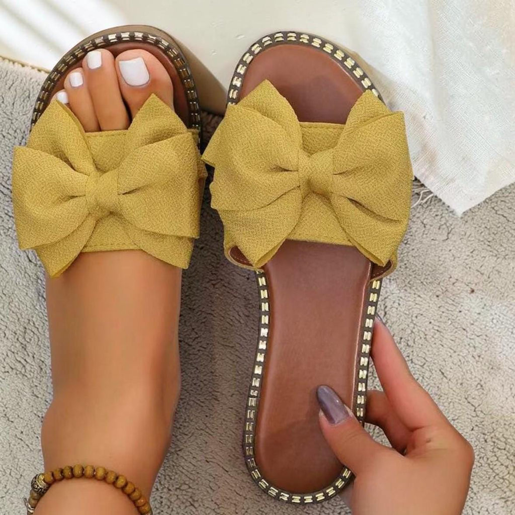 Bow Flat Sandals Women, Minimalist Open Toe Slides, Casual Summer Comfort