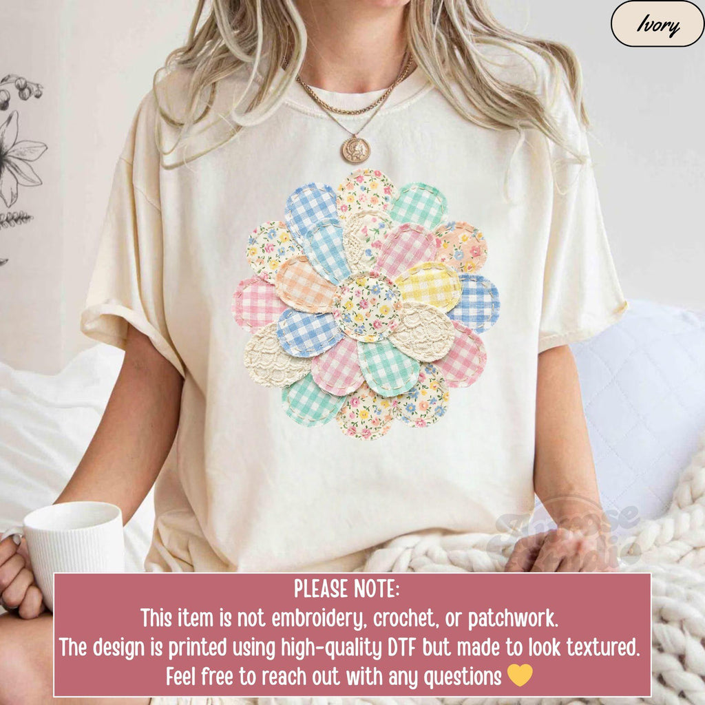 Comfort Colors® Faux Quilted Patchwork Daisy Shirt Floral Graphic Tee Vintage Aesthetic Flower Top Cottagecore Patchwork Shirt Spring Shirt
