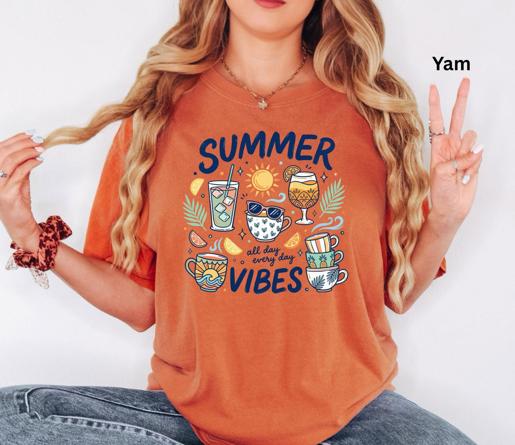Comfort Colors® Summer Vibes Shirt, Vacation Shirt, Summer Outfit, Tropical Drink Shirt, Sunshine Aesthetic Tee