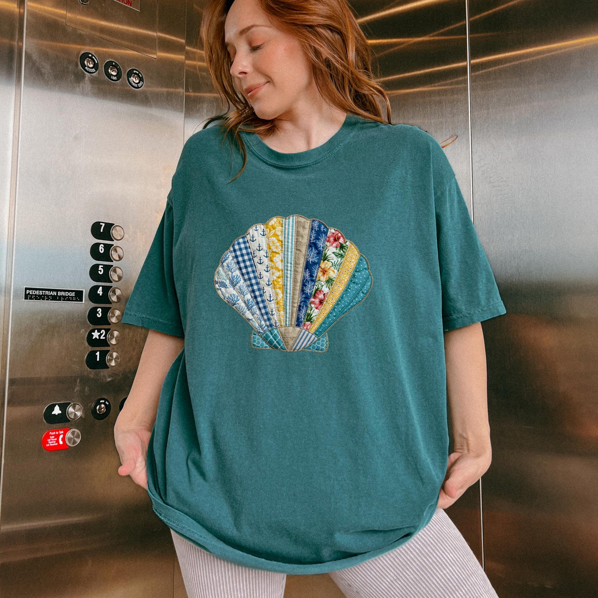 Comfort Colors® Faux Patchwork Seashell Comfort Colors Shirt, Cute Ocean Aesthetic Tank Top, Beach Summer Graphic Tee, Summer Vibes T-Shirt