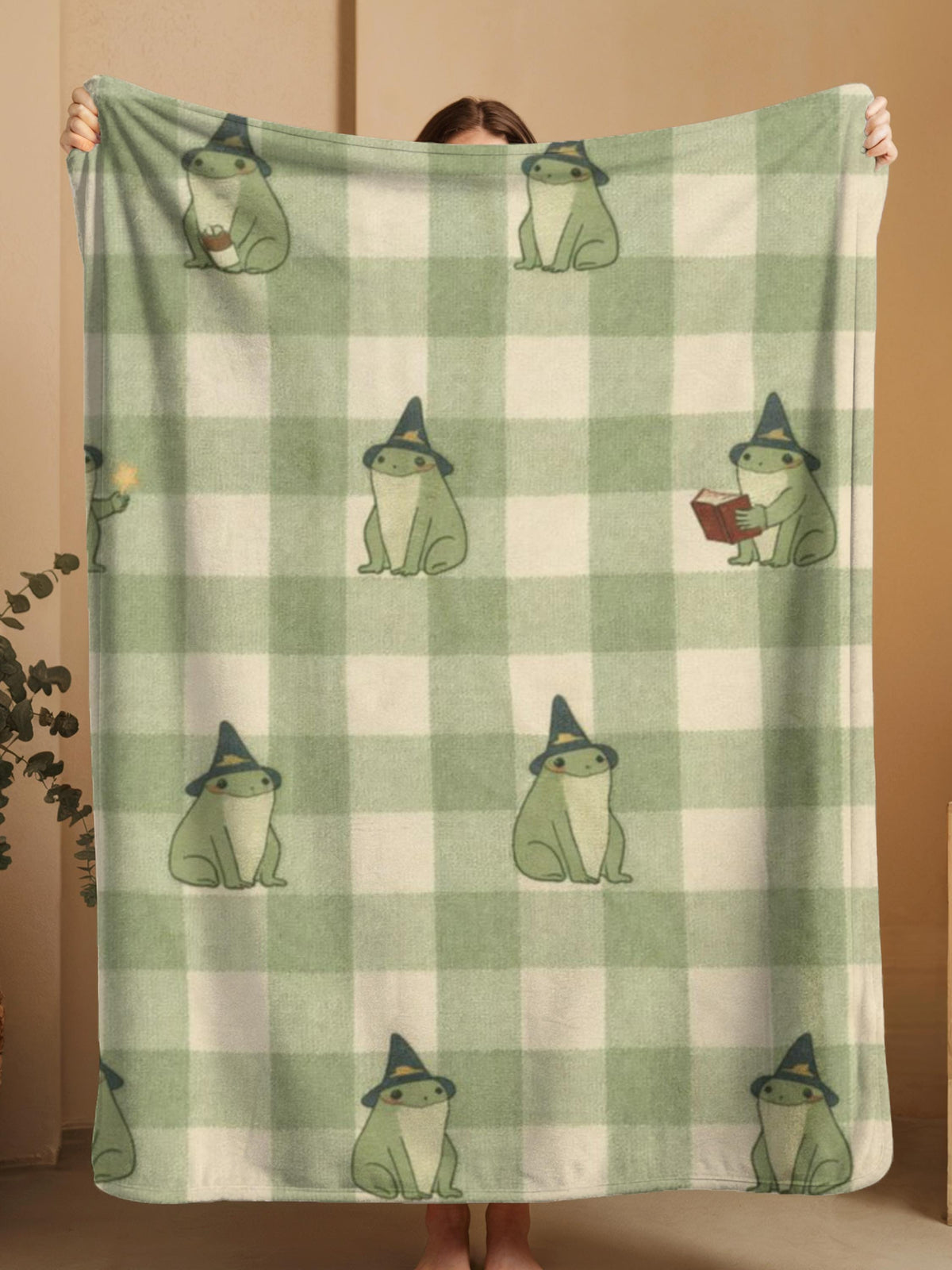 Whimsical Medieval Wizard Frog, Cozy Velveteen Plush Blanket