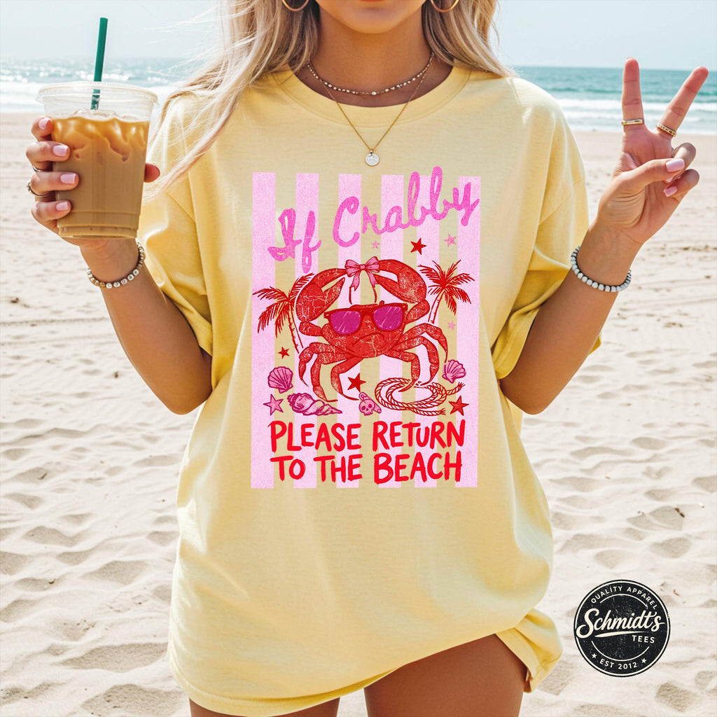 If Crabby Please Return To The Beach Comfort Colors® T-Shirt, Funny Beach Shirt, Retro Summer Tee, Coastal Graphic Tee, Vintage Beach Gift