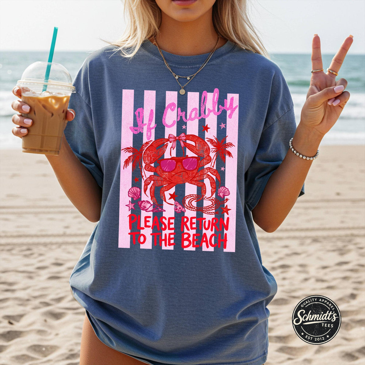 If Crabby Please Return To The Beach Comfort Colors® T-Shirt, Funny Beach Shirt, Retro Summer Tee, Coastal Graphic Tee, Vintage Beach Gift
