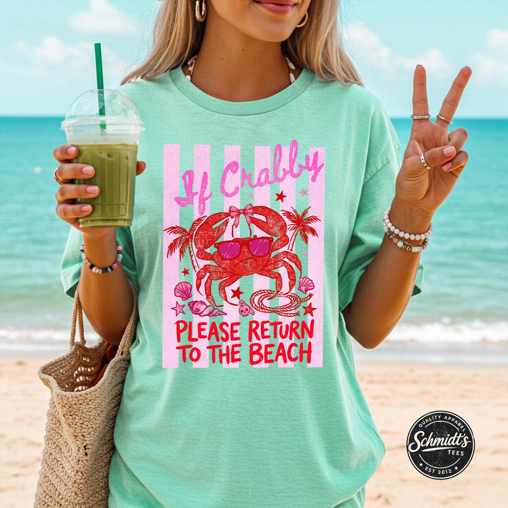If Crabby Please Return To The Beach Comfort Colors® T-Shirt, Funny Beach Shirt, Retro Summer Tee, Coastal Graphic Tee, Vintage Beach Gift