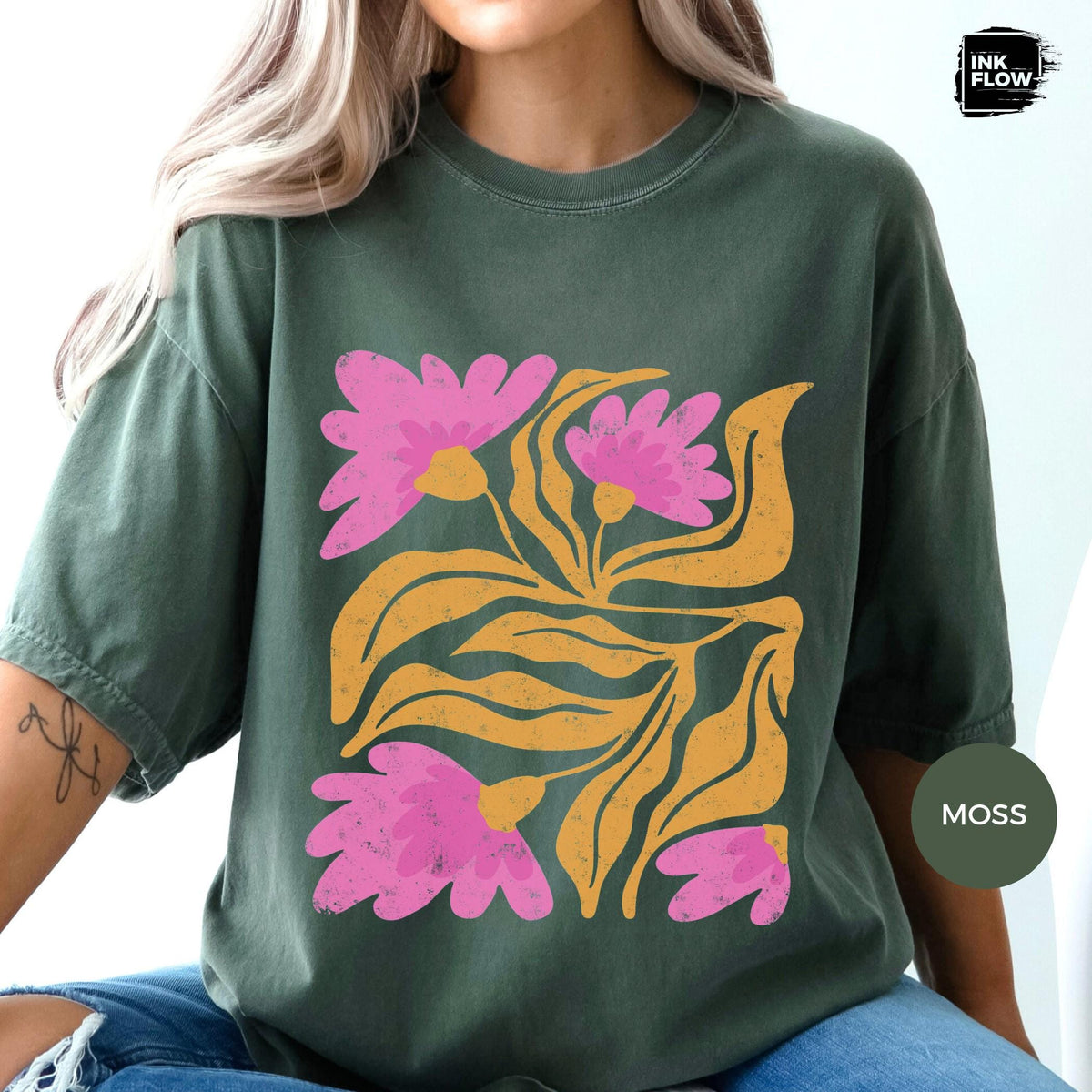 Mid Century Floral Shirt Comfort Colors T-Shirt – Retro Dopamine Bold Flower Aesthetic Tee