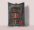 Bookshelf Throw Blanket, Vintage Floral Books, Cozy Reading Nook Decor