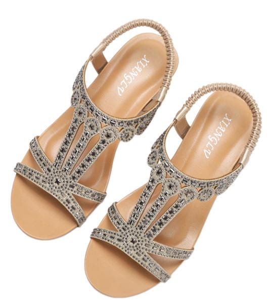 Custom Champagne Rhinestone Wedge Sandals | Sparkly Comfort Summer Wedges | Bridal & Evening Wear Shoes