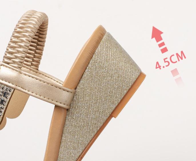 Custom Champagne Rhinestone Wedge Sandals | Sparkly Comfort Summer Wedges | Bridal & Evening Wear Shoes