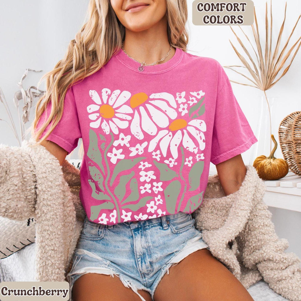 Boho Daisy Flower Tee, Comfort Colors Botanical Tee, Wildflower Shirt, Retro Floral T-Shirt, Plant Shirt, Gardener Shirt, Trendy Gift