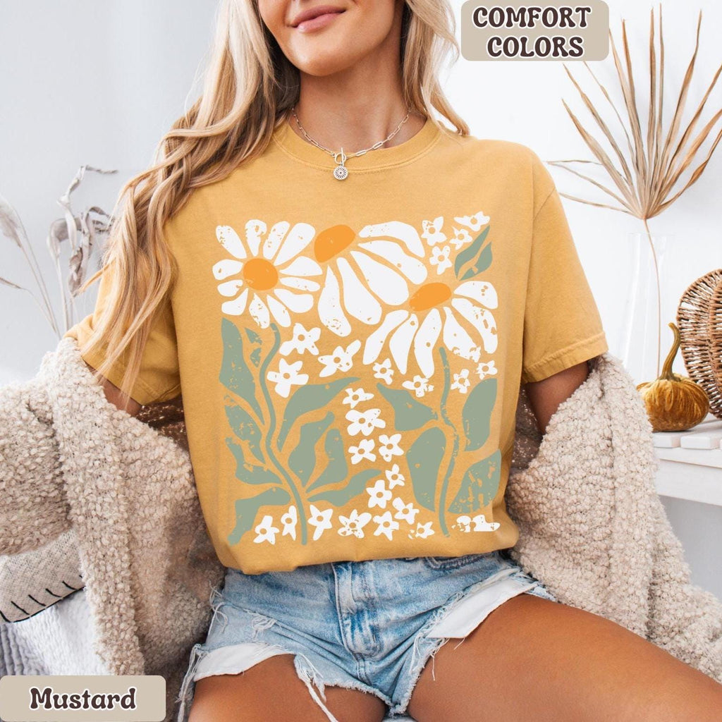 Boho Daisy Flower Tee, Comfort Colors Botanical Tee, Wildflower Shirt, Retro Floral T-Shirt, Plant Shirt, Gardener Shirt, Trendy Gift