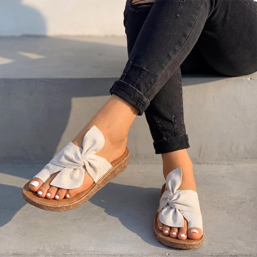 Bow Knot Flat Sandals for Women | Open Toe Summer Slides, Casual Travel Shoes