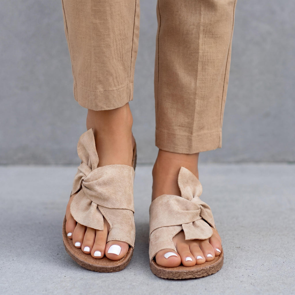 Bow Knot Flat Sandals for Women | Open Toe Summer Slides, Casual Travel Shoes