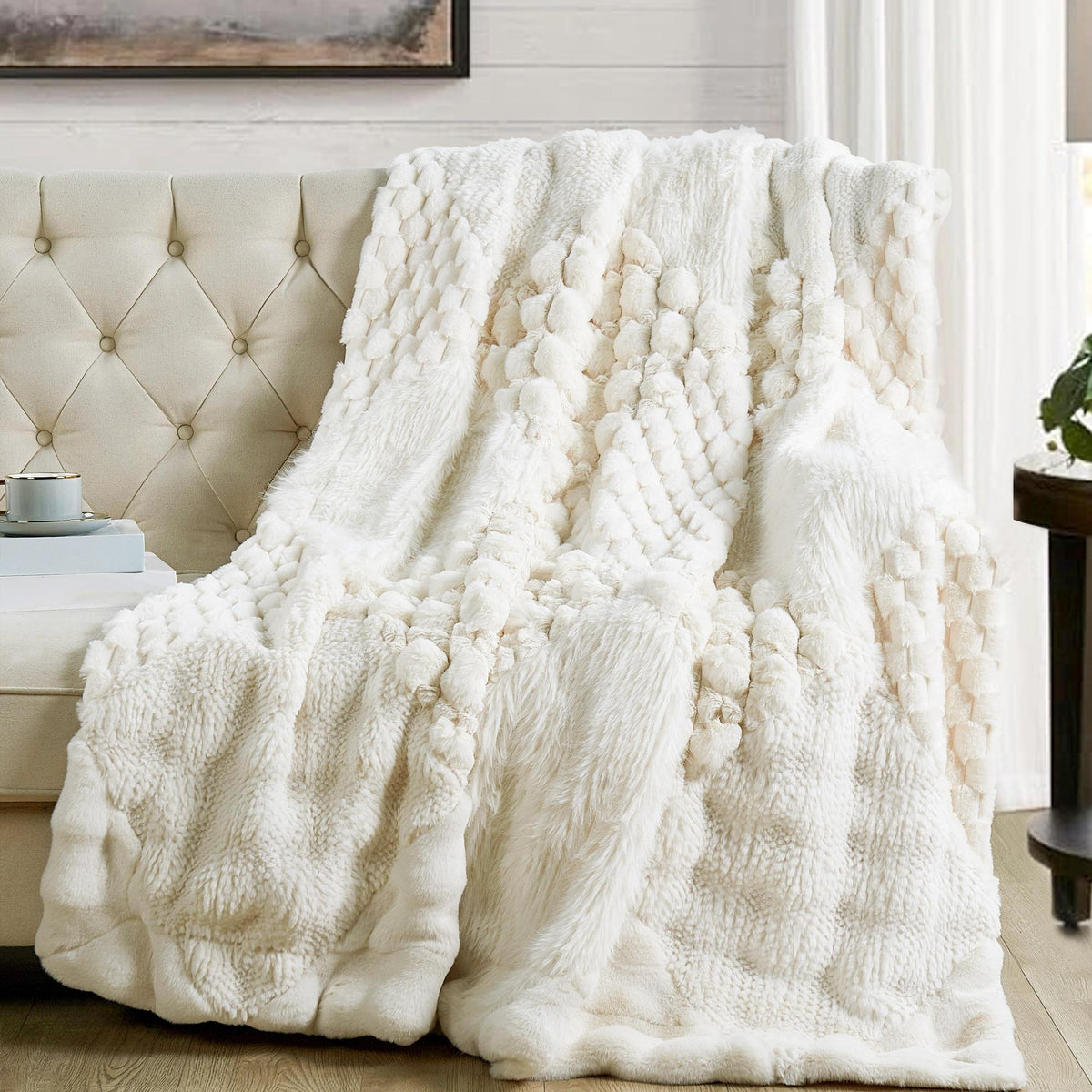 Plaid Patchwork Faux Fur Throw Blanket, Cozy Farmhouse Plush Couch Throw (60" x 70"), Rustic Home Decor Gift