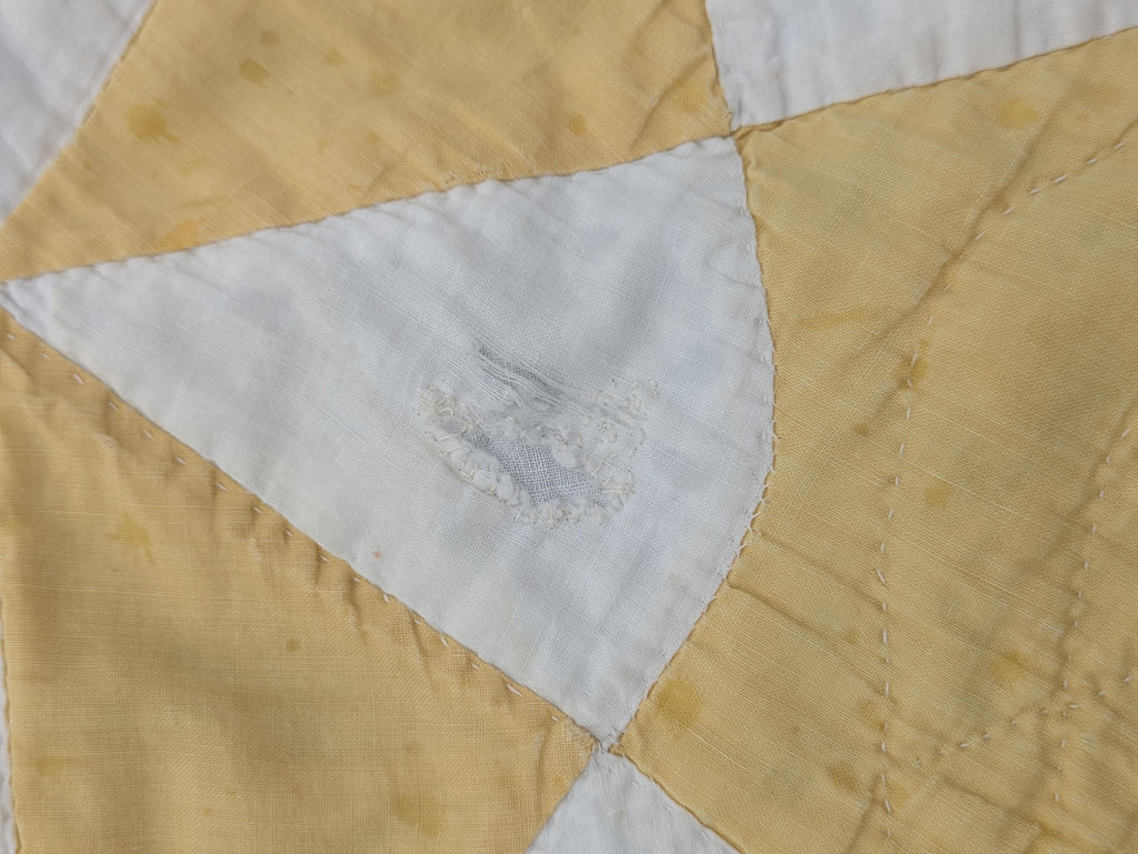 Antique yellow and white quilt | lightweight coverlet bedspread