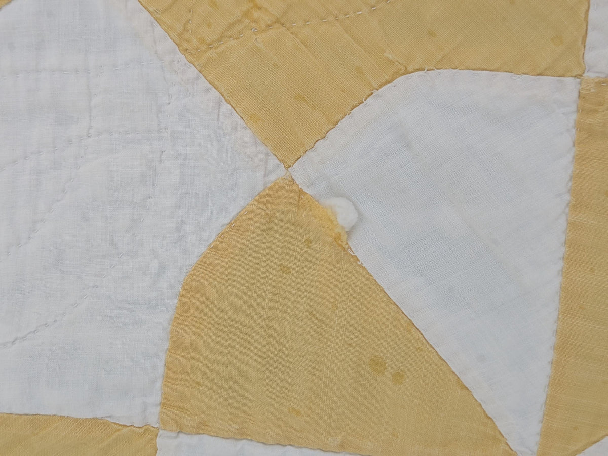 Antique yellow and white quilt | lightweight coverlet bedspread