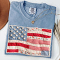 Comfort Colors® Faux Patchwork American Flag Shirt, 250th Years Patriotic Fourth Of July T-sshirt, Vintage Faux Quilted USA Graphic T-shirts