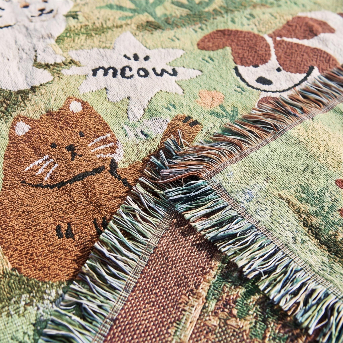 Woven Animal Tapestry Blanket Cute Picnic Blanket Cottagecore Sofa Throw Gift for Her Whimsical Woodland Decor Woven Cotton Throw