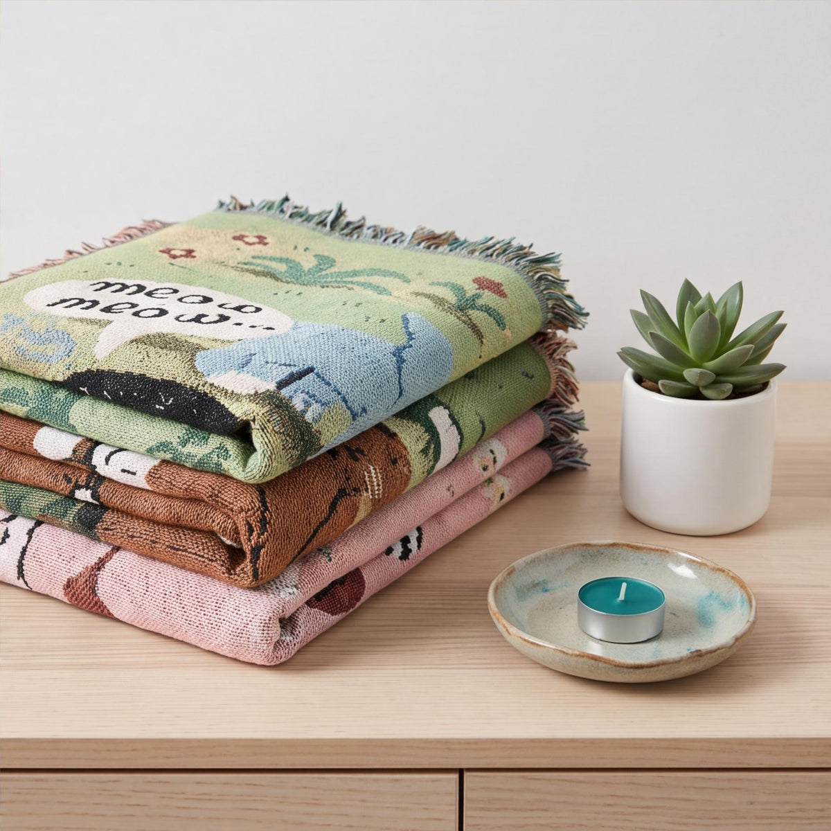 Woven Animal Tapestry Blanket Cute Picnic Blanket Cottagecore Sofa Throw Gift for Her Whimsical Woodland Decor Woven Cotton Throw