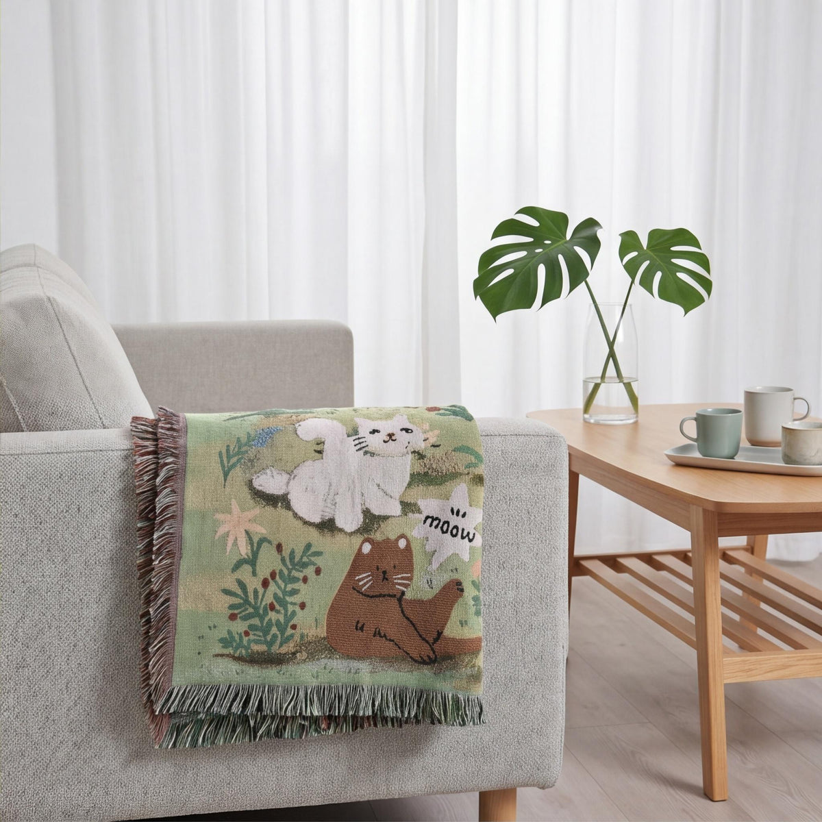 Woven Animal Tapestry Blanket Cute Picnic Blanket Cottagecore Sofa Throw Gift for Her Whimsical Woodland Decor Woven Cotton Throw