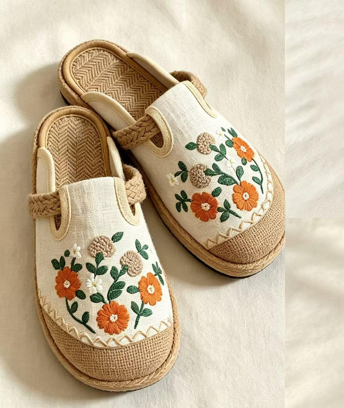 Women's Summer Lazy Slip-On Embroidered Fisherman Shoes, Handmade Straw Woven Linen Beach Slippers, Comfortable Flat Sandals for Daily Wear