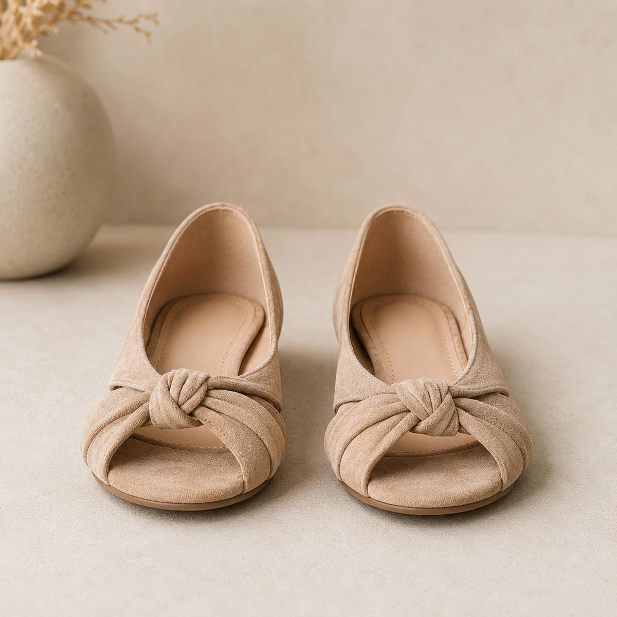 Beige Women's Flat Sandals: Open Toe Boho Leather Look Summer Shoes