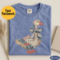 Comfort Colors® Faux Patchwork Grandmacore Goose Shirt,Easter graphic tee, floral retro coquette duck shirt, cottagecore gingham spring tee