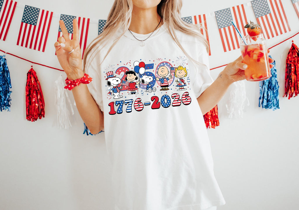 Snoopy 250th Anniversary Shirt, Peanuts Patriotic Tee, USA 250 Shirt 2026, Fourth of July Snoopy Shirt, Independence Day Graphic Tee