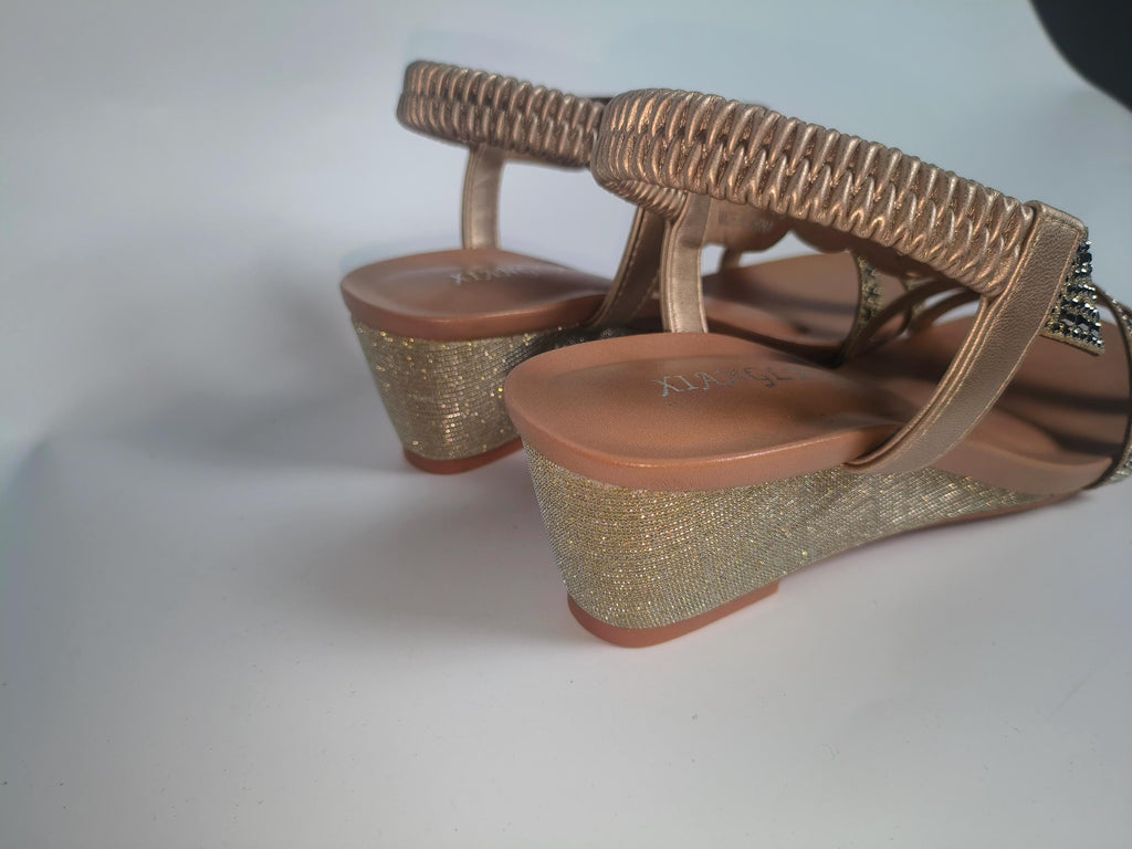 Custom Champagne Rhinestone Wedge Sandals | Sparkly Comfort Summer Wedges | Bridal & Evening Wear Shoes