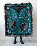 Mermaids Throw Blanket: Personalized Gift for Girl Boy Teen, Baby Shower, Woven Colourful Teal, Maximalist Ocean Animal Bedding Kawaii