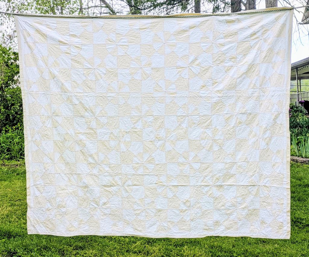 Antique yellow and white quilt | lightweight coverlet bedspread