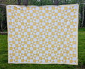 Antique yellow and white quilt | lightweight coverlet bedspread