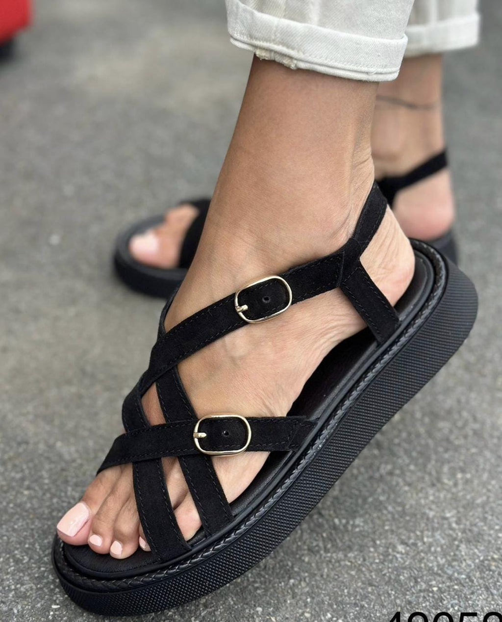 Comfortable Strappy Summer Sandals | Women's Chunky Sole Casual Walking Shoes | Lightweight Leather Suede Flats