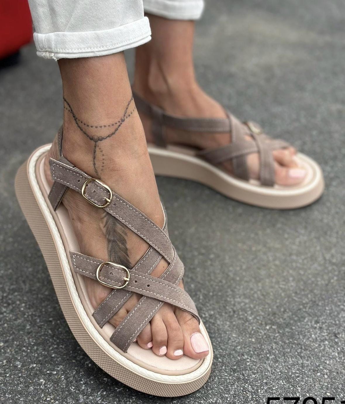 Comfortable Strappy Summer Sandals | Women's Chunky Sole Casual Walking Shoes | Lightweight Leather Suede Flats