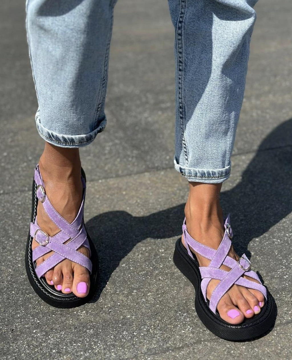 Comfortable Strappy Summer Sandals | Women's Chunky Sole Casual Walking Shoes | Lightweight Leather Suede Flats