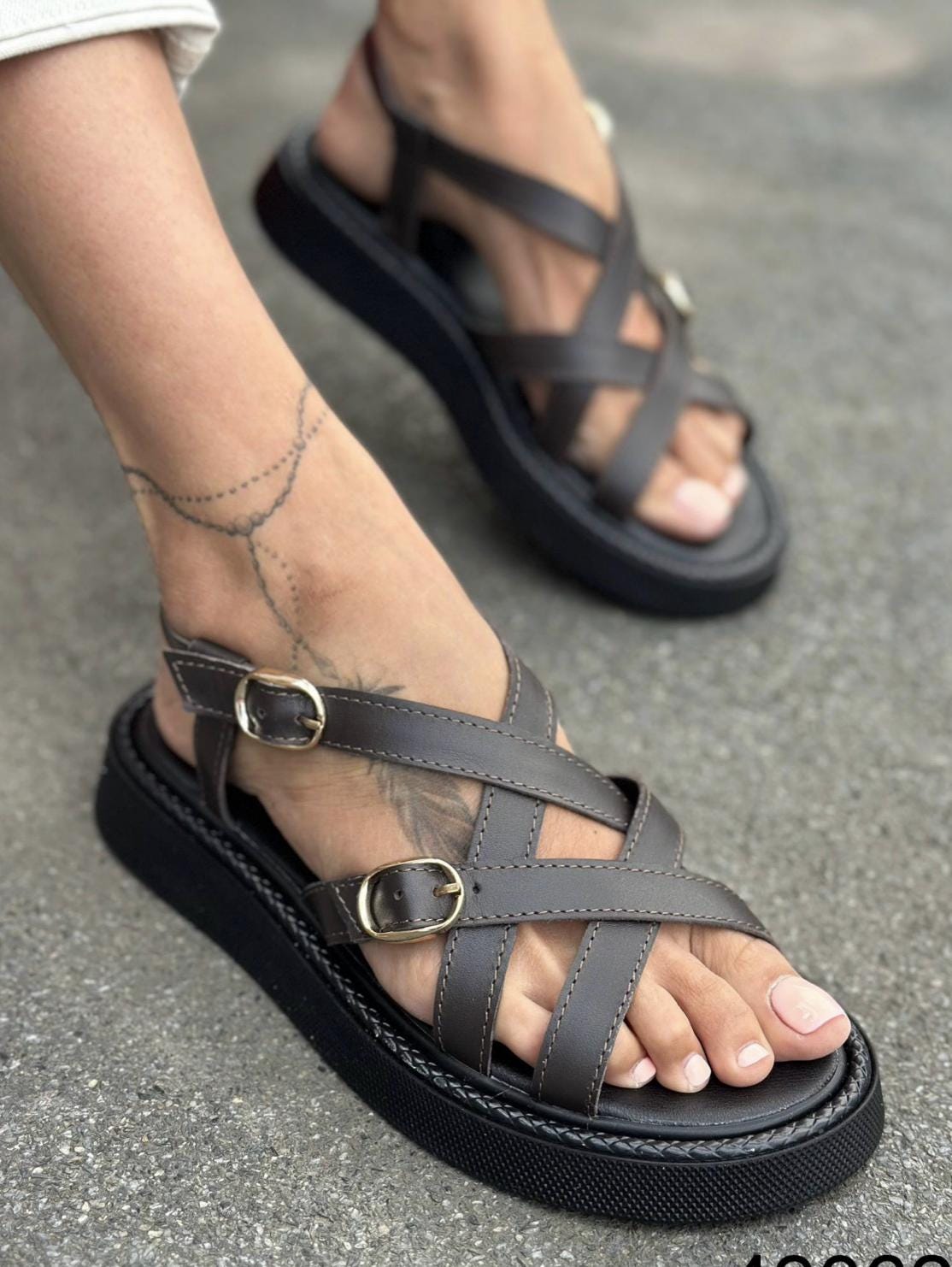 Comfortable Strappy Summer Sandals | Women's Chunky Sole Casual Walking Shoes | Lightweight Leather Suede Flats