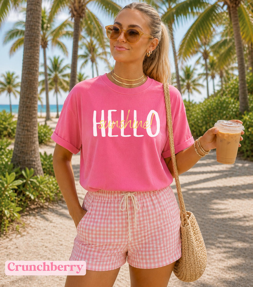 Hello Sunshine Shirt, Summer Comfort Colors Shirt, Sunshine Tshirt, Beach Vacation Tees, Spring Outfits Women, Summer Cotton Shirts, Sunny