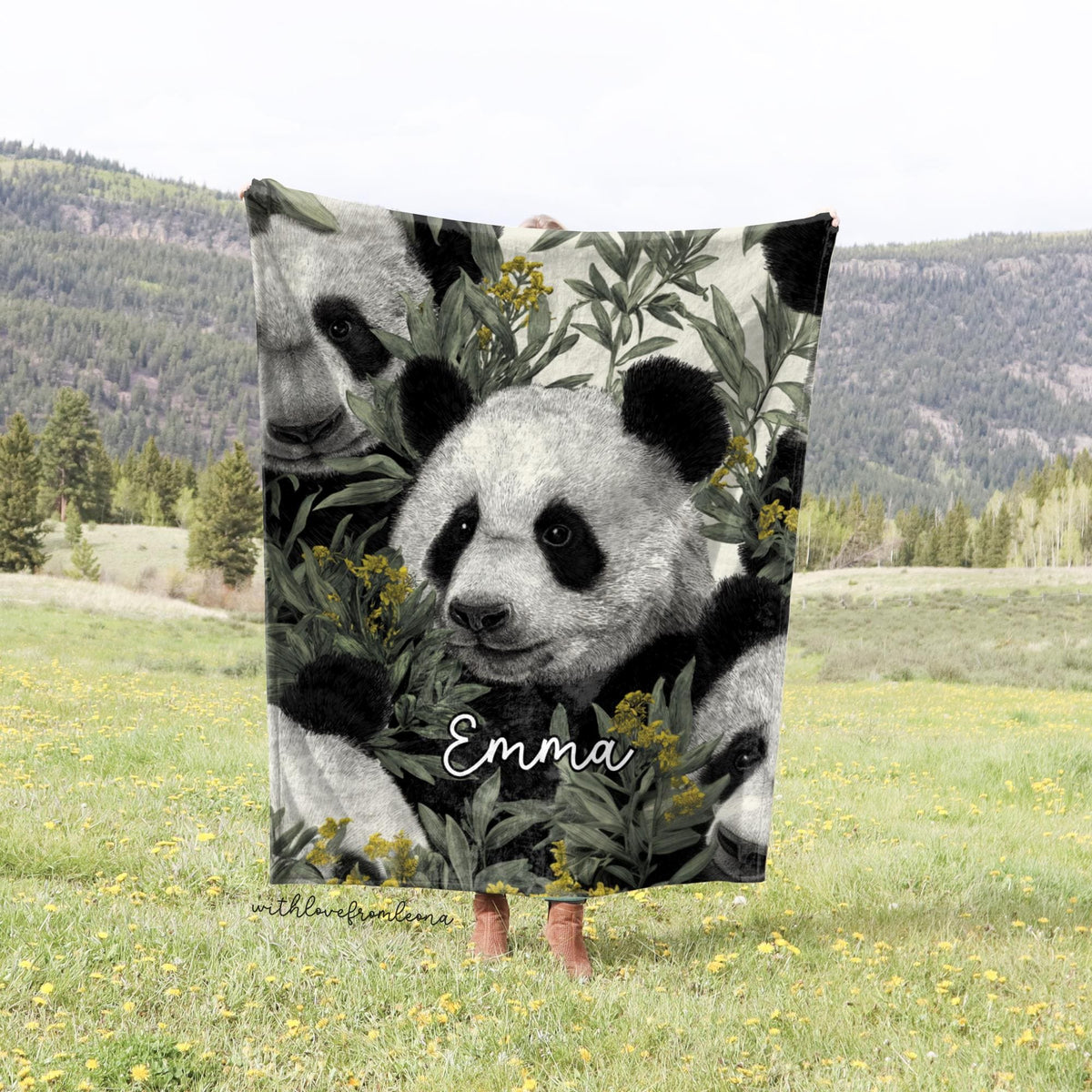 Panda Blanket Personalized Throw Blanket Panda Adult Kid Blanket Panda Gift Her Him Panda Custom Name Gift
