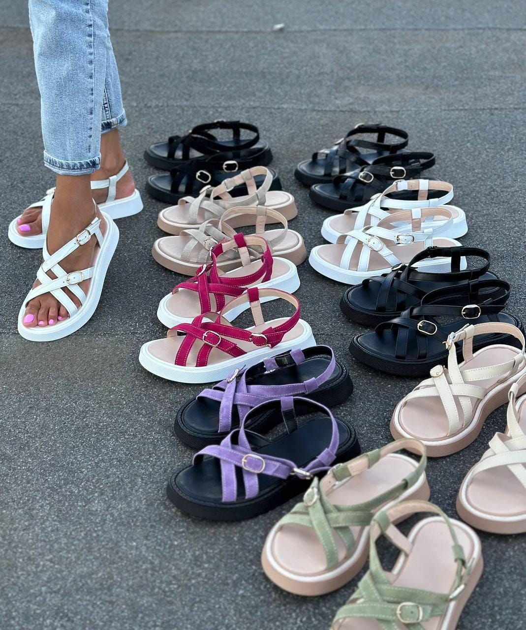 Comfortable Strappy Summer Sandals | Women's Chunky Sole Casual Walking Shoes | Lightweight Leather Suede Flats